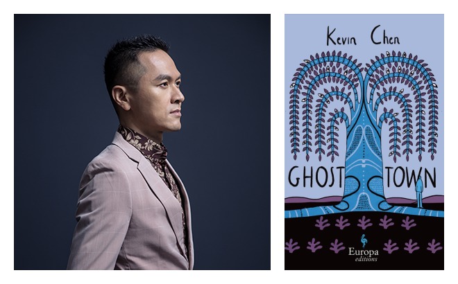 Photo of author Kevin Chen and picture of the front cover of his book Ghost Town